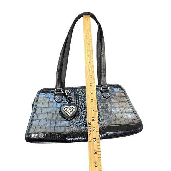 Brighton Black Crocodile Embossed Leather Shoulder Bag Heart-Charm 11x6 - Picture 5 of 7